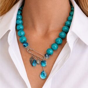 Blue Howlite Bead Charm Necklace - Turquoise